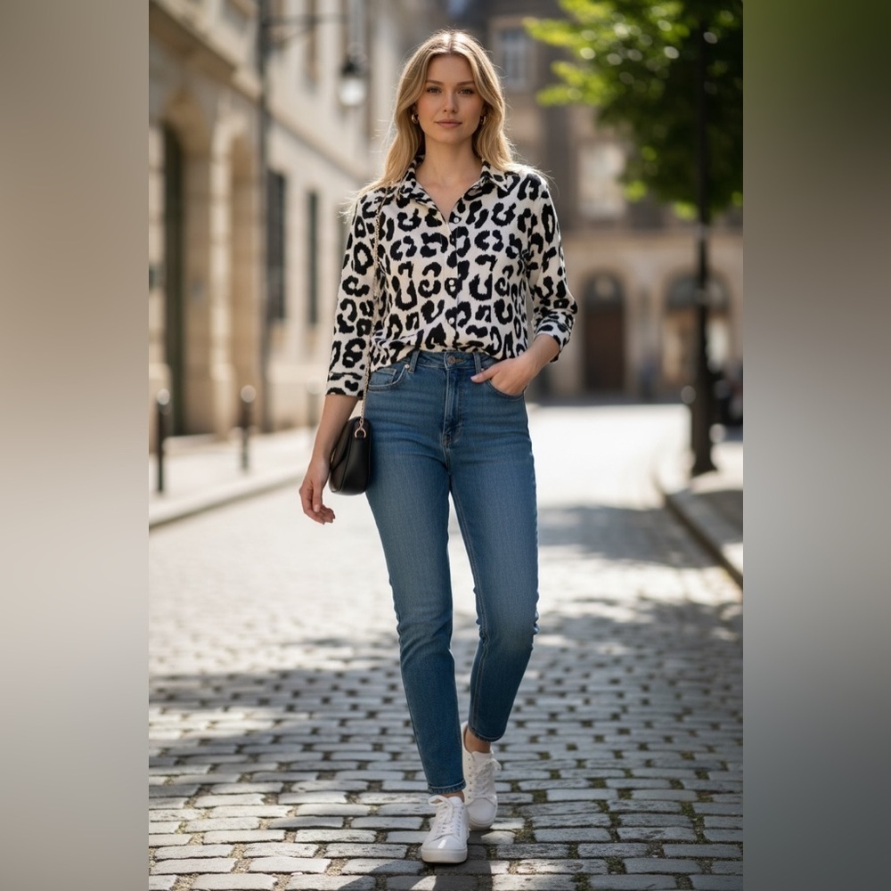 MG Silk Collection 100% Silk Leopard Print Blouse Size Small